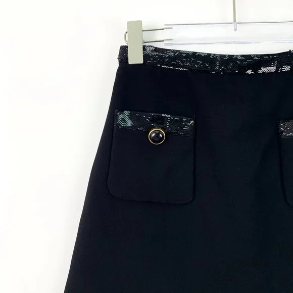 DW0012 MiuMiu Black Sequin Pocket Casual A-Line Skirt 40 M Size